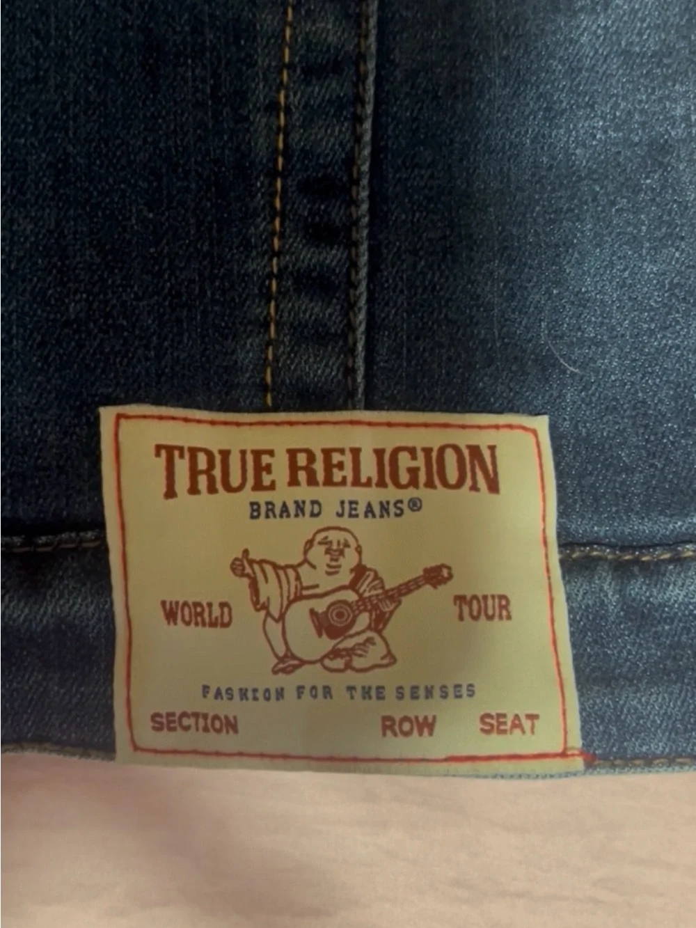 True Religion Blue Denim Vest with White Sherpa Collar